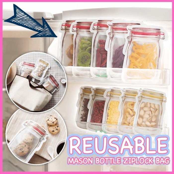 (LAST CHANCE TO GET 70% OFF TODAY)Reusable Mason Bottle Ziplock Bags