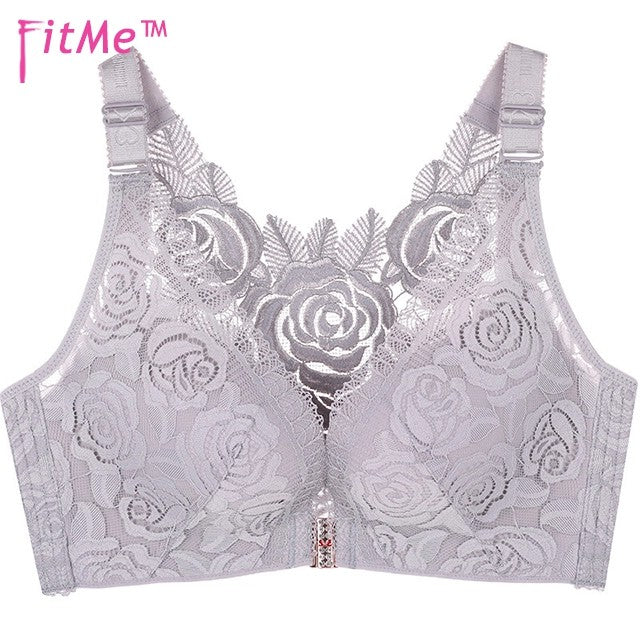 ROSE EMBROIDERY FRONT CLOSURE WIREFREE BRA