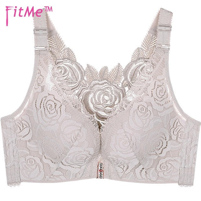 ROSE EMBROIDERY FRONT CLOSURE WIREFREE BRA