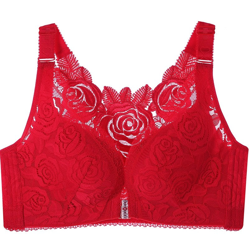 ROSE EMBROIDERY FRONT CLOSURE WIREFREE BRA