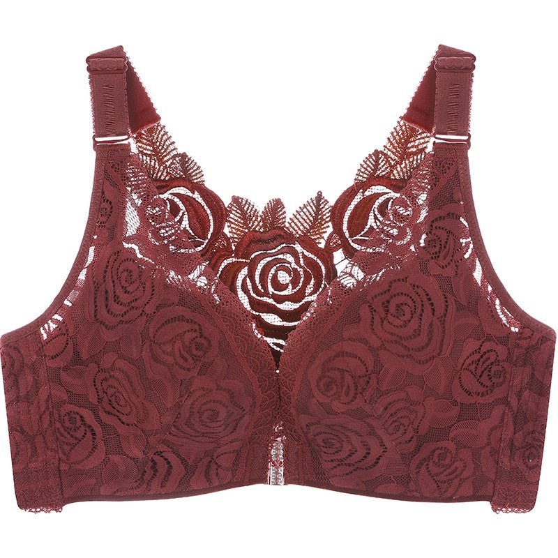 ROSE EMBROIDERY FRONT CLOSURE WIREFREE BRA