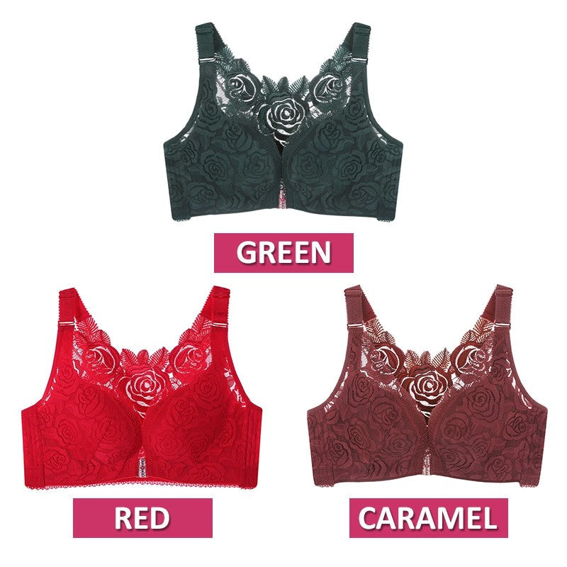 ROSE EMBROIDERY FRONT CLOSURE WIREFREE BRA