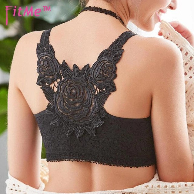 ROSE EMBROIDERY FRONT CLOSURE WIREFREE BRA