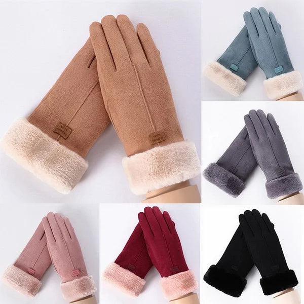 Women Winter Gloves Warm Touch Screen Black Fur Gloves