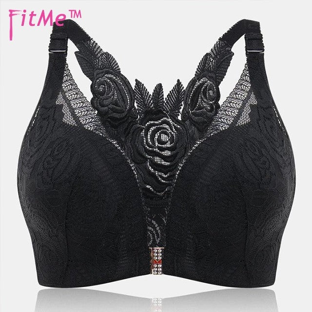 ROSE EMBROIDERY FRONT CLOSURE WIREFREE BRA