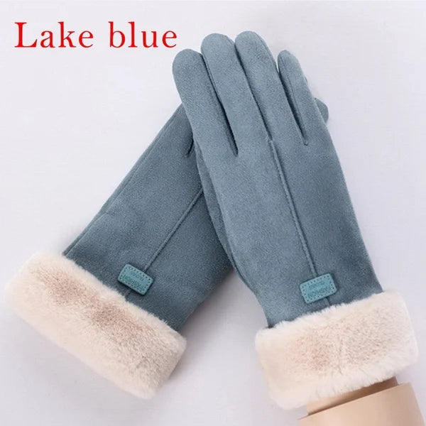 Women Winter Gloves Warm Touch Screen Black Fur Gloves