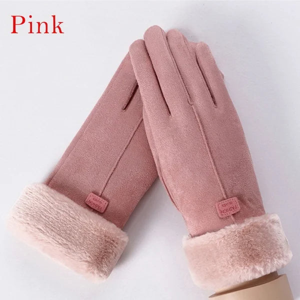 Women Winter Gloves Warm Touch Screen Black Fur Gloves