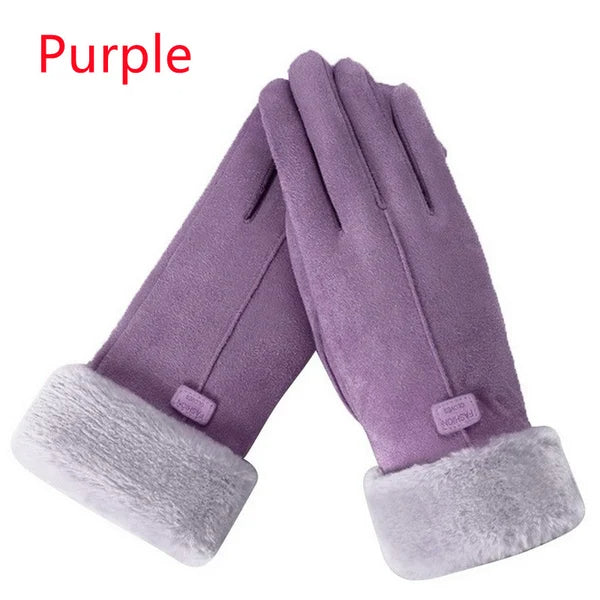 Women Winter Gloves Warm Touch Screen Black Fur Gloves