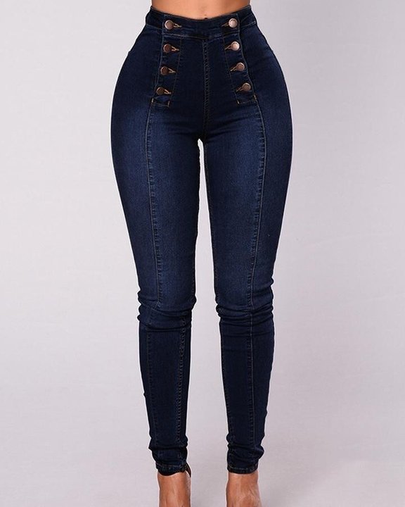 🔥Last day 49% OFF🔥Double Breasted High Waist Skinny Jeans