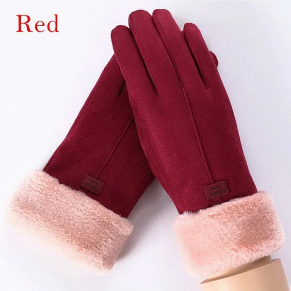 Women Winter Gloves Warm Touch Screen Black Fur Gloves