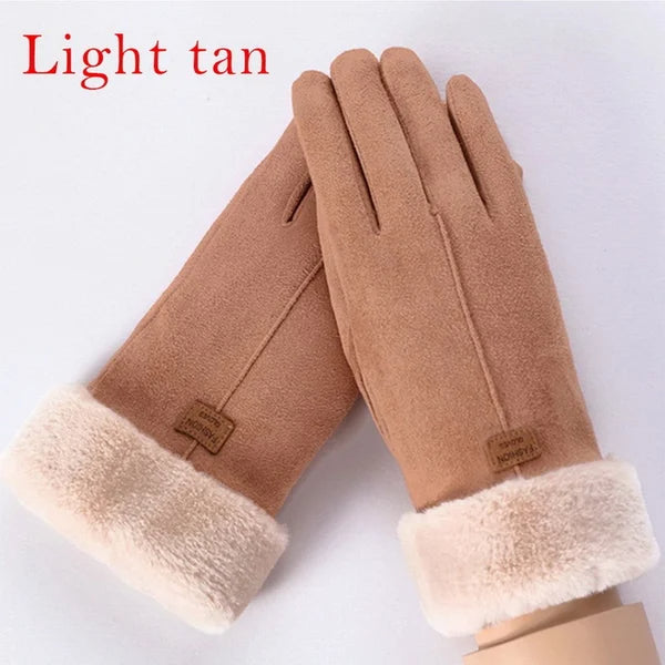 Women Winter Gloves Warm Touch Screen Black Fur Gloves