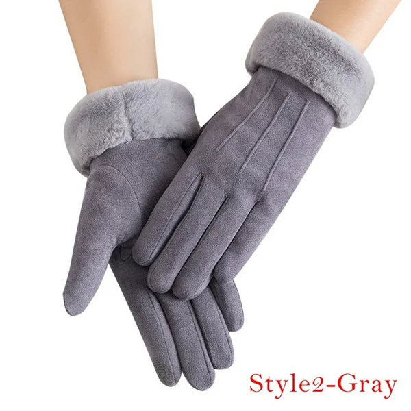 Women Winter Gloves Warm Touch Screen Black Fur Gloves