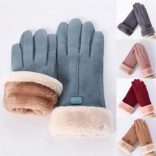 Women Winter Gloves Warm Touch Screen Black Fur Gloves