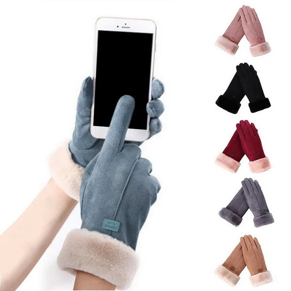 Women Winter Gloves Warm Touch Screen Black Fur Gloves