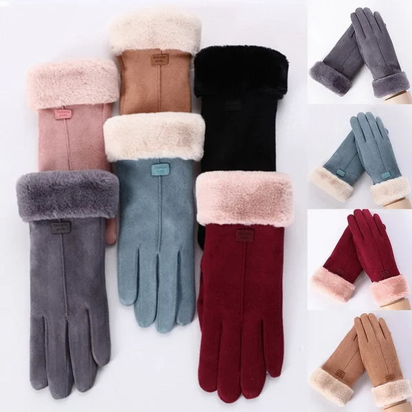 Women Winter Gloves Warm Touch Screen Black Fur Gloves